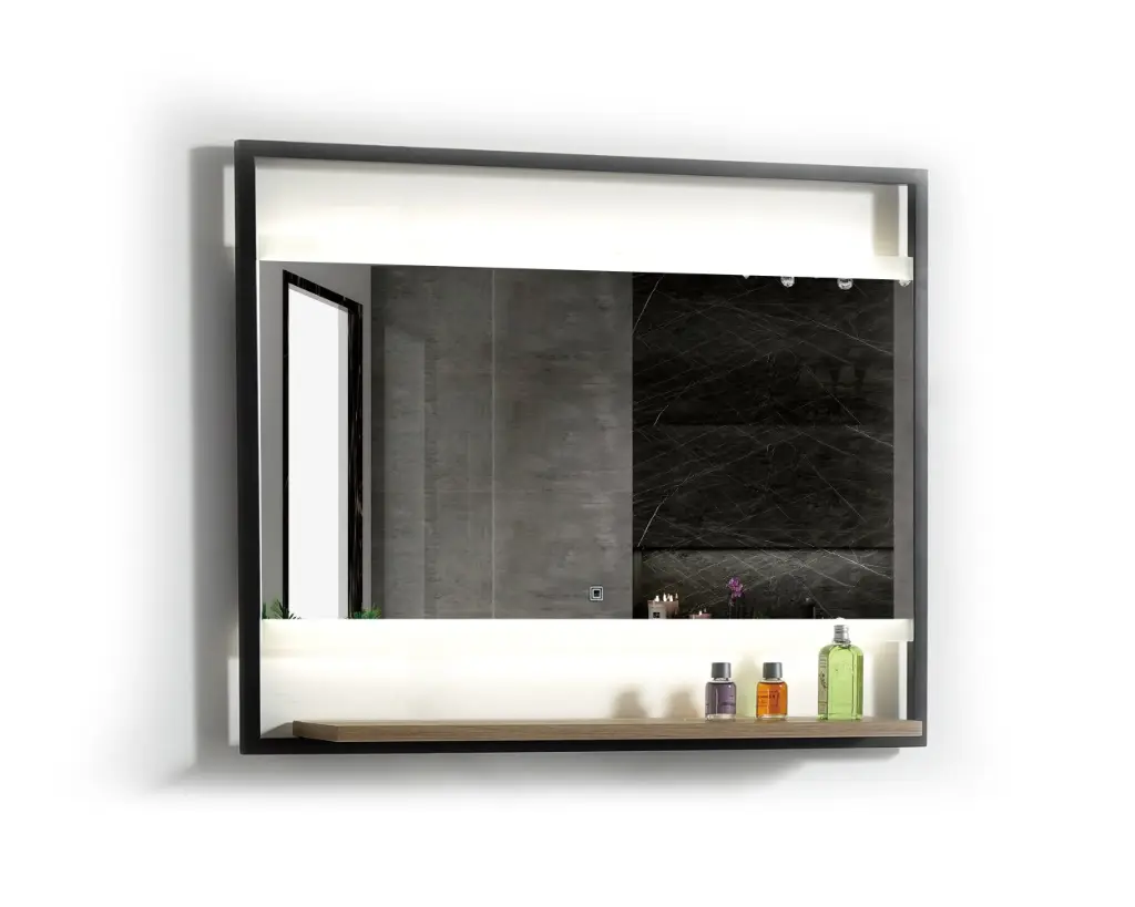 [119-1000MR-43176] MIROIR EMERAUDE 39 PO NOIR ET BOIS DUNE